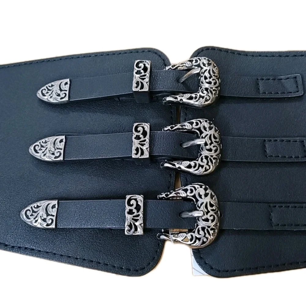 BP Western Triple Buckled Waist Cincher Hip Belt Black Sm/Med Snap Stretchy Nwt